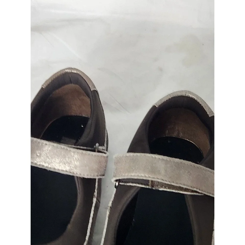 DREW Women's Rose Mary Jane Shoes Silver Metallic Leather‎ Comfort Size 7W nurse